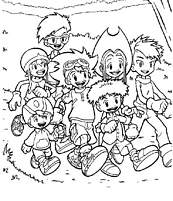 coloriage toute la bande des enfants digimon